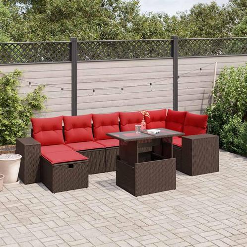vidaXL 8-delige tuinbankset met kussens, bruin polyrotan, Tuin en Terras, Tuinsets en Loungesets, Nieuw, Rotan, Verzenden