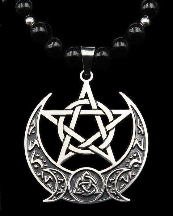 Wiccan magisch schild in obsidiaan: pentagram van de, Antiek en Kunst, Antiek | Boeken en Bijbels