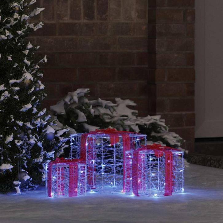 vidaXL Cadeau Doos met 60 LED 3 pcs Blauw 20 x 20 x 20 cm, Diversen, Kerst, Nieuw, Verzenden