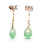 Oorbellen - 18 karaat Geel goud - 0.40ct. tw. Jade - Diamant, Sieraden, Tassen en Uiterlijk, Oorbellen, Nieuw