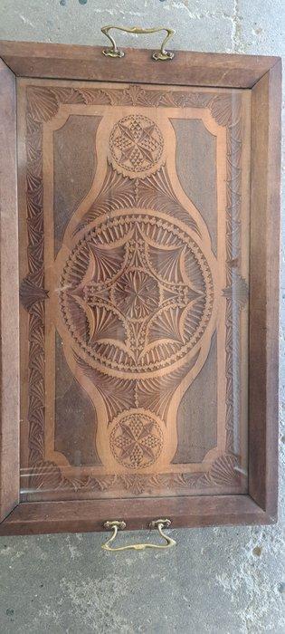 Presenteerblad - hout glas koper - prachtig hout snijwerk, Antiek en Kunst, Antiek | Meubels | Tafels