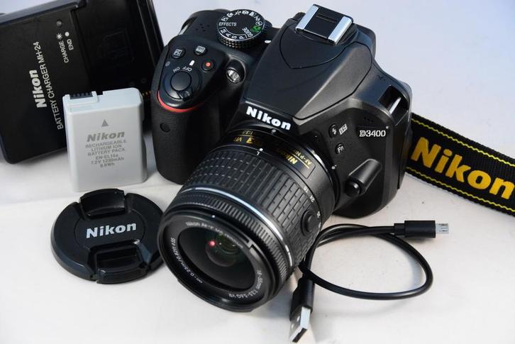 Nikon D3400 met AF-P 18-55mm kitlens 21191 CLICKS TOP STAAT, Audio, Tv en Foto, Fotocamera's Digitaal, Minder dan 4 keer, Gebruikt