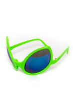 Zonnebril Alien Groen Montuur Blauwe Spiegelgazen Bril Buite, Ophalen of Verzenden, Nieuw, Feestartikel, Carnaval