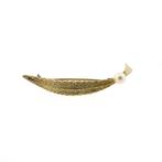 Gouden broche als veer met parel (veer broche) (veer broche), Sieraden, Tassen en Uiterlijk, Broches, Ophalen of Verzenden, Gebruikt