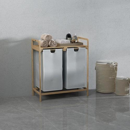 Wasmand - BambooDesign - 2 afneembare waszakken - Crèmekleur, Huis en Inrichting, Badkamer | Badtextiel en Accessoires, Nieuw