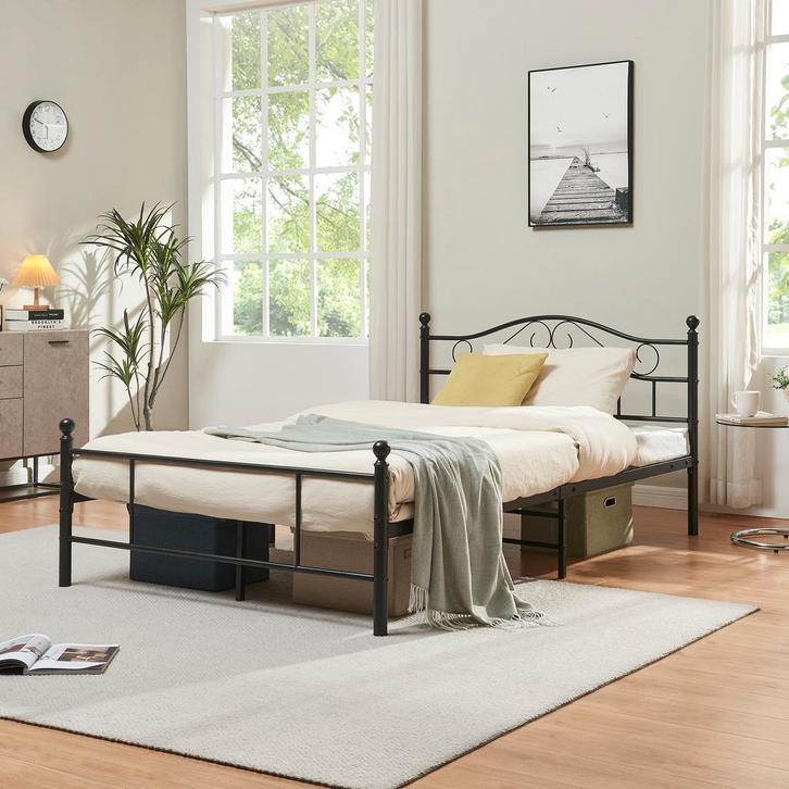 Metalen bedframe twijfelaar incl. bedbodem 120x200 cm zwart, Huis en Inrichting, Slaapkamer | Bedden, Verzenden