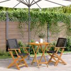 vidaXL 3-delige Bistroset poly rattan en massief hout zwart, Tuin en Terras, Tuinsets en Loungesets, Verzenden, Nieuw, Hardhout