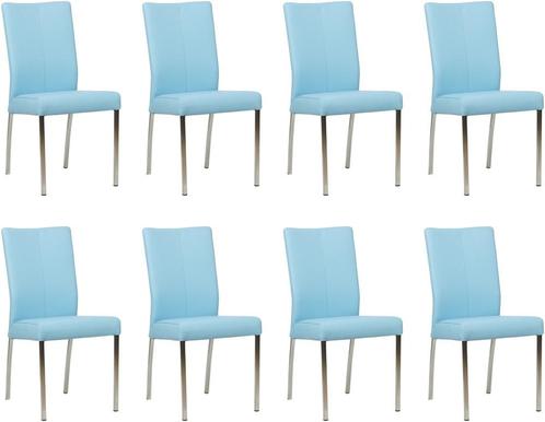 Set van 8 Lichtblauwe leren moderne eetkamerstoelen - Toledo, Huis en Inrichting, Stoelen, Vijf, Zes of meer stoelen, Overige kleuren