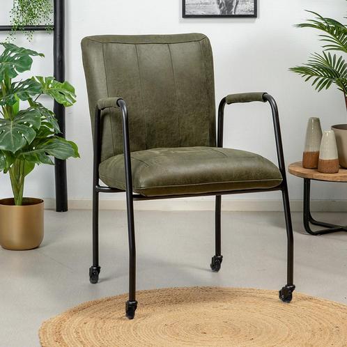 40% Korting: Eetkamerstoel met wieltjes Mila eco-leer, Huis en Inrichting, Stoelen, Overige kleuren, Zo goed als nieuw, Leer, Ophalen