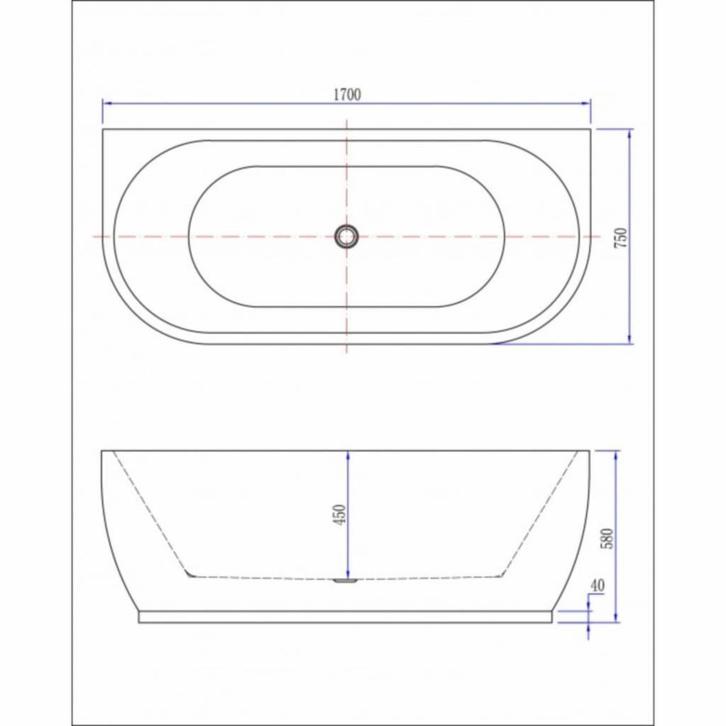 Ligbad Wall Half-Vrijstaand Acryl 170X75 Wit, Doe-het-zelf en Verbouw, Sanitair, Ophalen of Verzenden