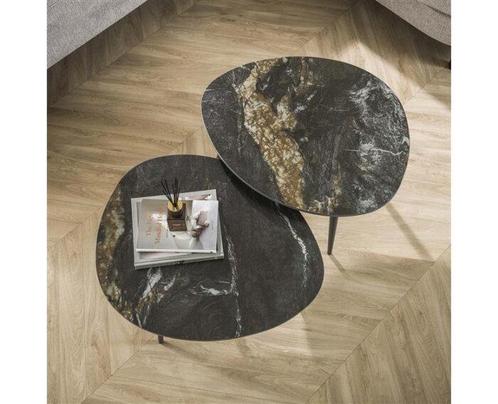 Salontafel Fossil keramiek set van 2 organisch - Zwart, Huis en Inrichting, Tafels | Salontafels, Nieuw, Ophalen of Verzenden