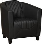 Zwarte leren landelijke kuipstoel - poot hout zwart - Toledo, Huis en Inrichting, Fauteuils, Klassiek, Nieuw, Ophalen of Verzenden