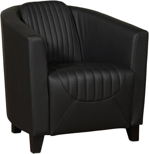 Zwarte leren landelijke kuipstoel - poot hout zwart - Toledo, Huis en Inrichting, Fauteuils, 50 tot 75 cm, 75 tot 100 cm, Nieuw