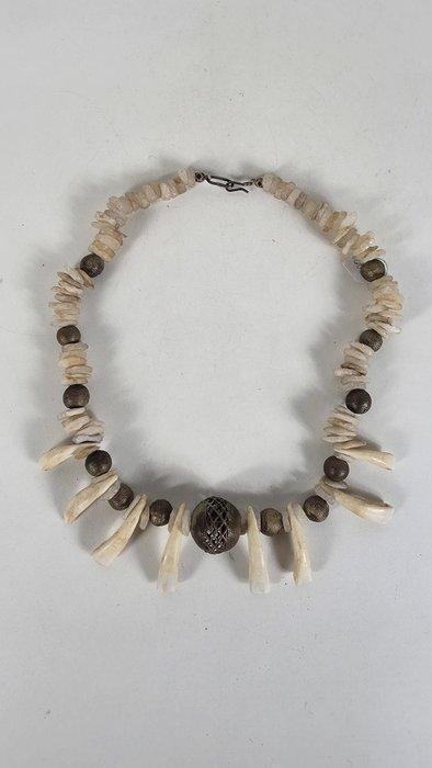 Ketting van botten, brons, pâte de verre - Lega - Congo RDC, Antiek en Kunst, Kunst | Niet-Westerse kunst