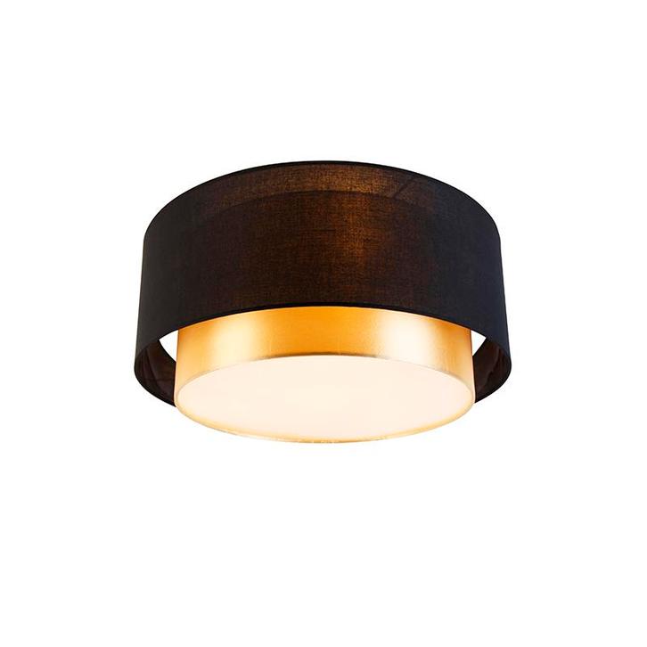 Moderne plafonnière zwart met goud 50 cm 3-lichts - Drum Duo, Huis en Inrichting, Lampen | Plafondlampen, Nieuw, Overige materialen