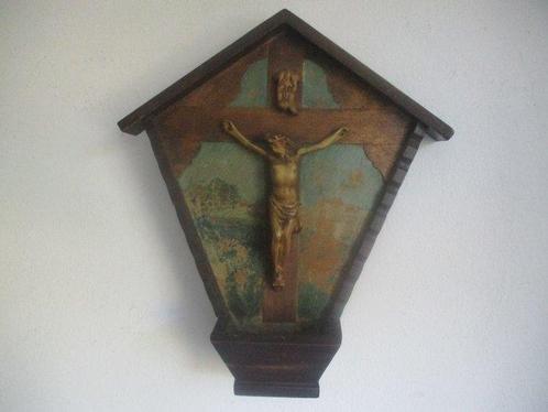 Figuur - Haussegen, Altar, Christus am Kreuz - 33 cm - Hout, Antiek en Kunst, Antiek | Boeken en Bijbels