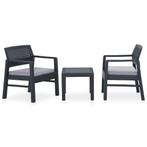 vidaXL 3-delige Loungeset met kussens kunststof grijs, Tuin en Terras, Verzenden, Textileen, 3 zitplaatsen, Nieuw
