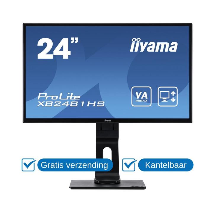 Iiyama ProLite XB2481HS-B1  Full HD Monitor  24 Inch, Computers en Software, Monitoren, In hoogte verstelbaar, Draaibaar, Kantelbaar