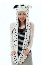 Muts Wanten Dalmatier Sjaalmuts met Oortjes Zwart Wit Hond B, Ophalen of Verzenden, Nieuw