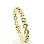 Gouden fantasie/tank schakel armband | 20 cm, Ophalen of Verzenden, Gebruikt, Overige kleuren, Goud