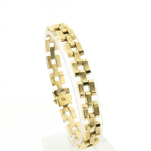 Gouden fantasie/tank schakel armband | 20 cm, Sieraden, Tassen en Uiterlijk, Armbanden, Overige kleuren, Gebruikt, Goud, Ophalen of Verzenden