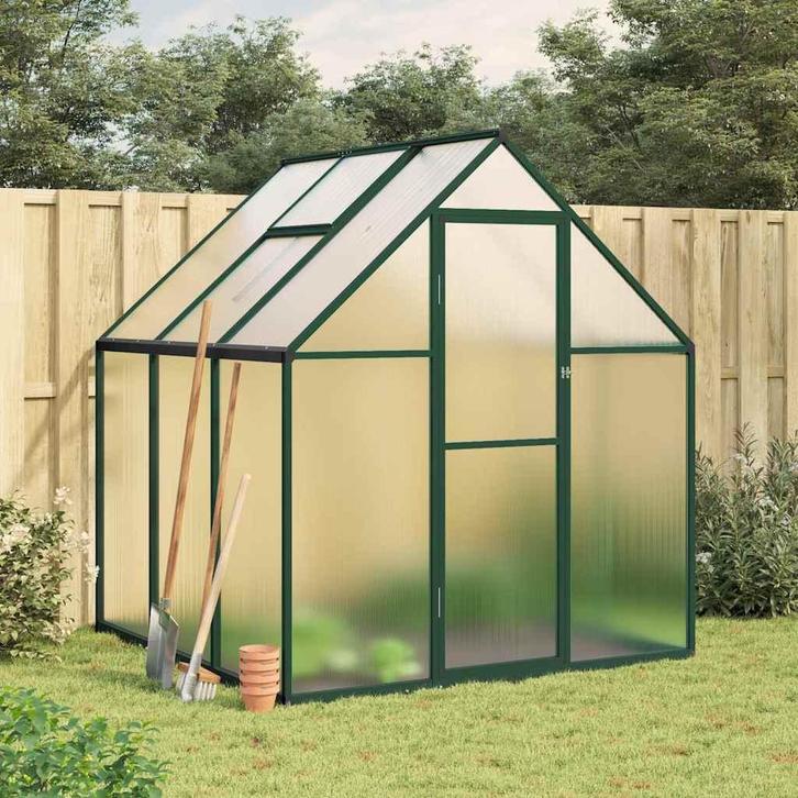 vidaXL Tuinkas met basisframe 169x169x195 cm aluminium groen, Tuin en Terras, Kassen, Nieuw, Verzenden