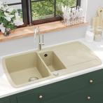 vidaXL Gootsteen dubbele bakken graniet beige, Doe-het-zelf en Verbouw, Sanitair, Verzenden, Nieuw