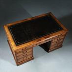 Bureau Engeland noten met wortelnoten en zwart leer ca 1910, Ophalen of Verzenden
