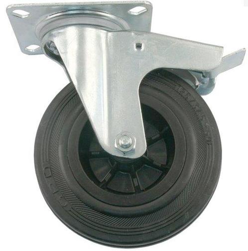 Transport Zwenkwiel met rem en bevestigingsplaat 125 mm, Doe-het-zelf en Verbouw, Zwenkwielen, Nieuw, Ophalen of Verzenden