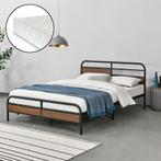 Metalen bed Aarau bedframe matras zwart walnoot 140x200