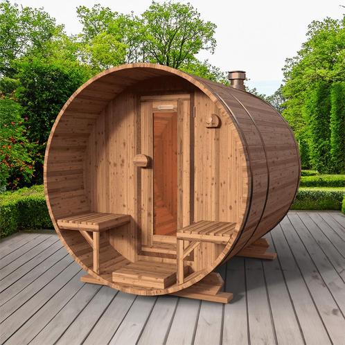 Red Knotty Cedar barrelsauna Ø209 x 265 cm, Sport en Fitness, Sauna, Fins of Traditioneel, Complete sauna, Nieuw, Ophalen of Verzenden