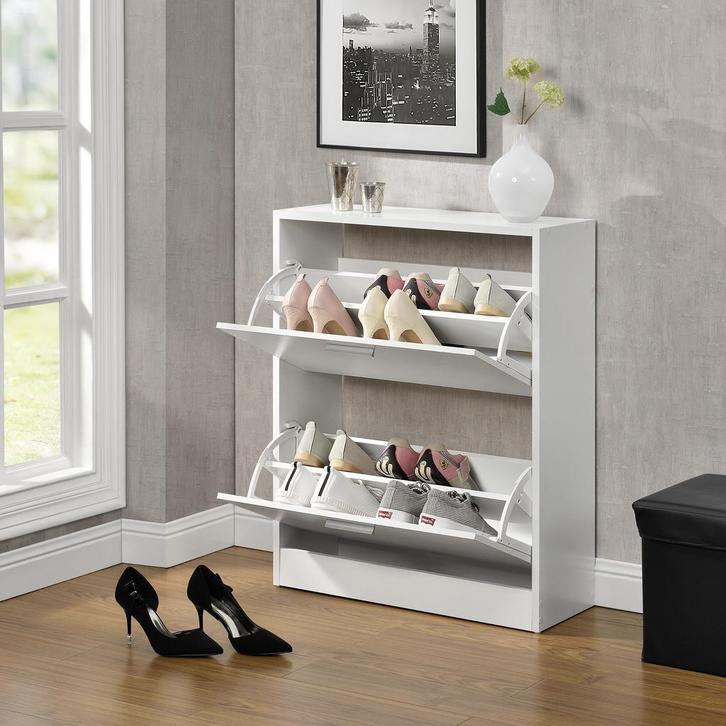 Schoenenkast Sykkylven 2 kleppen wit 81x63x24 cm [en.casa], Huis en Inrichting, Kasten | Schoenenkasten, Verzenden