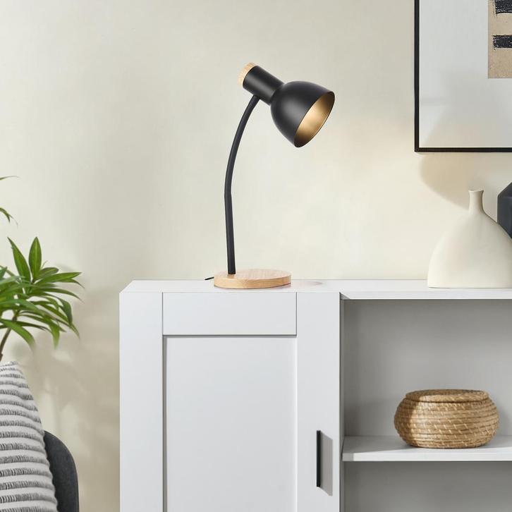 lux.pro Tafellamp Woodley bureaulamp 37 cm houtkleurig en zw, Huis en Inrichting, Lampen | Tafellampen, Verzenden