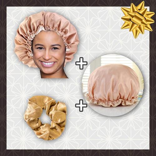 SATIN SET - Bescherm je haar & keep it dry - Kaki Satijnen S, Sieraden, Tassen en Uiterlijk, Uiterlijk | Haarverzorging, Nieuw