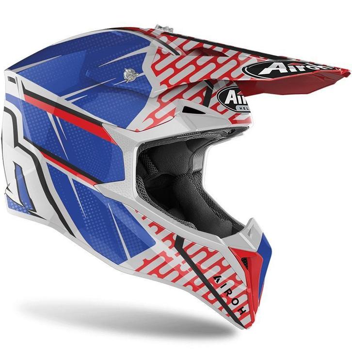 Crosshelm Airoh Wraap - Blauw / Rood / Wit, Motoren, Kleding | Motorhelmen, Nieuw met kaartje, Offroadhelm, Verzenden