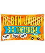 Gevelvlag Ik Ben Jarig 3x Toeteren! 1,5m, Hobby en Vrije tijd, Nieuw, Verzenden
