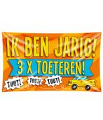 Gevelvlag Ik Ben Jarig 3x Toeteren! 1,5m, Hobby en Vrije tijd, Verzenden, Nieuw