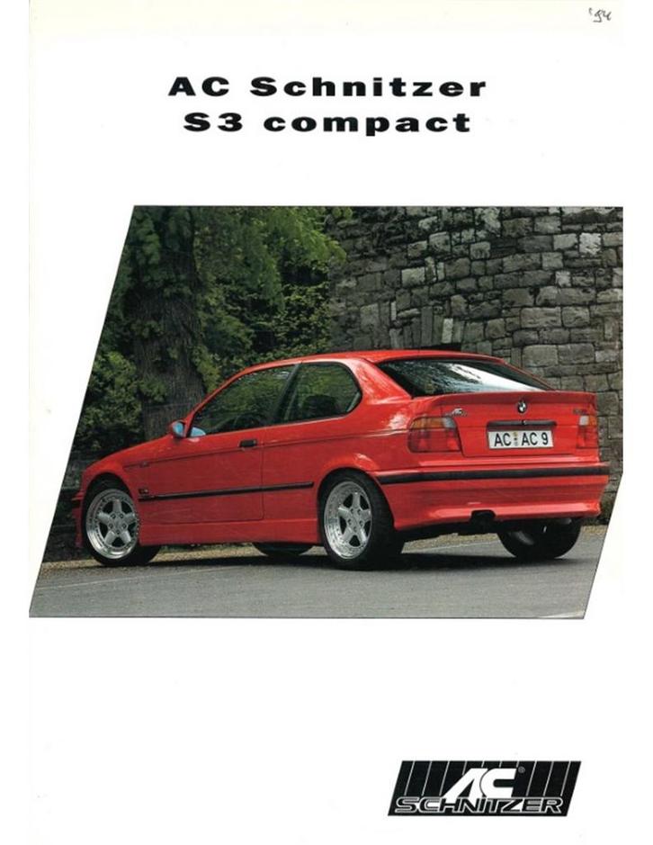 1994 BMW AC SCHNITZER S3 COMPACT BROCHURE DUITS, Boeken, Auto's | Folders en Tijdschriften, BMW