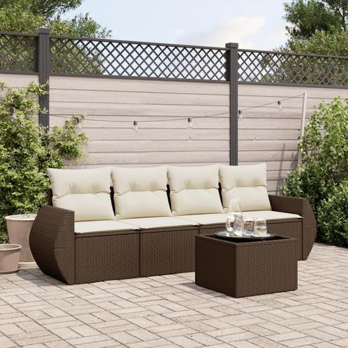 vidaXL 5-delige Loungeset met kussens poly rattan bruin, Tuin en Terras, Tuinsets en Loungesets, Loungeset, Nieuw, Rotan, Verzenden