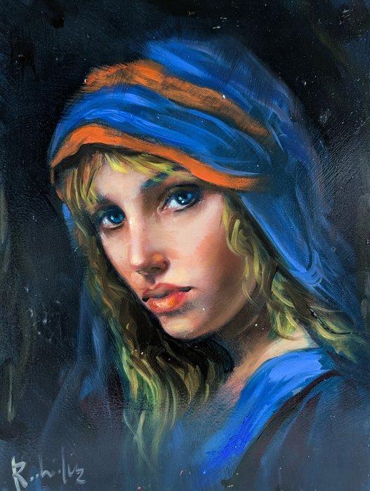 Salvatore Rodriquez (1957) - Popolana dagli occhi blu, Antiek en Kunst, Kunst | Schilderijen | Klassiek
