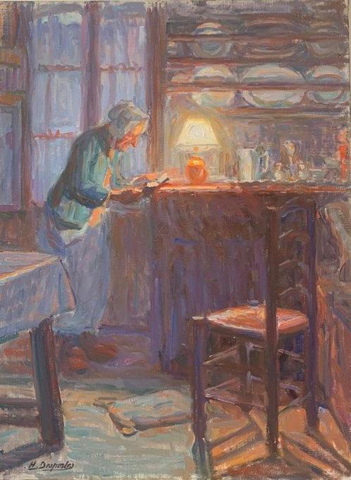 Henriette Desportes (1877-1951) - Femme Bretonne lisant le, Antiek en Kunst, Kunst | Schilderijen | Klassiek