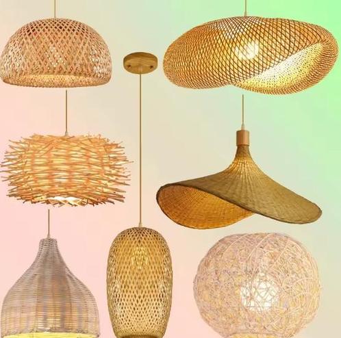 Rotan Bamboe Hanglamp – Handgeweven Natuurlijke Plafondlamp, Huis en Inrichting, Lampen | Hanglampen, Nieuw, Verzenden
