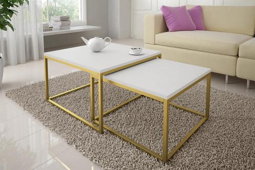 Salontafel Seville wit goud set van 2, Huis en Inrichting, Tafels | Salontafels, 50 tot 100 cm, Nieuw, Minder dan 50 cm, 50 tot 100 cm