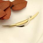Bicolor gouden broche met zirconia (witgoud, geelgoud), Gebruikt, Overige kleuren, Ophalen of Verzenden, Met edelsteen