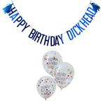 Blauwe Ballonnen Set Happy Birthday Dickhead 2,5m, Hobby en Vrije tijd, Nieuw, Verzenden