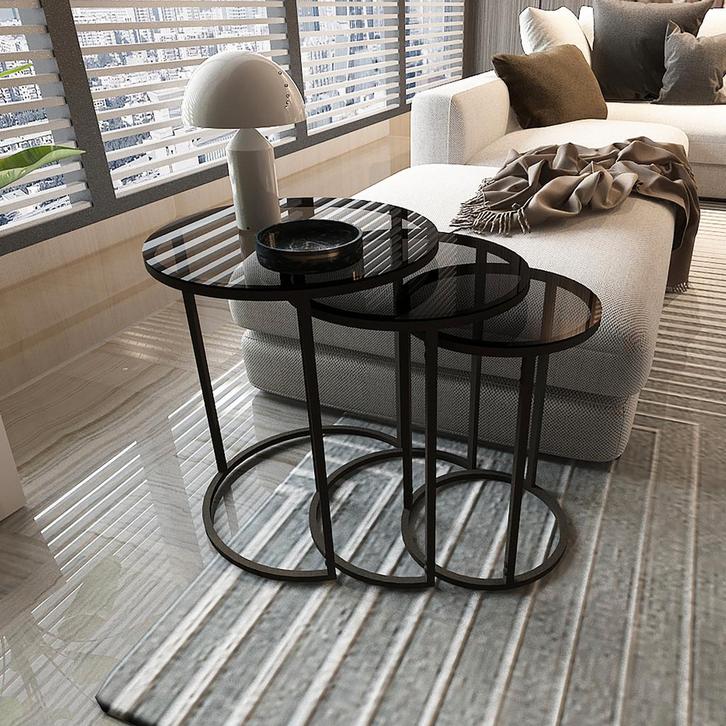 [en.casa] Bijzettafel set van 3 Kyyjärvi zwart en transparan, Huis en Inrichting, Tafels | Bijzettafels, Verzenden