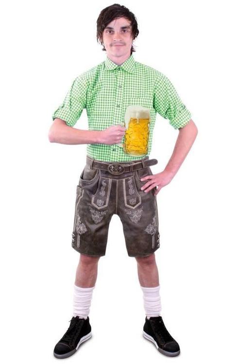 Lederhosen olijf groen deluxe met riem, Kleding | Heren, Carnavalskleding en Feestkleding, Nieuw, Ophalen of Verzenden