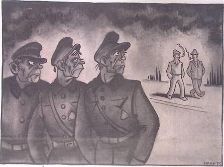 Fascisten durven arbeiders niet aan op spotprent (Lithos), Antiek en Kunst, Kunst | Litho's en Zeefdrukken, Verzenden