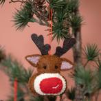 Hanger Vilt Kerst - Rudolph Hoofd - Bruin/Rood/Wit - 8cm - H, Diversen, Kerst, Ophalen of Verzenden, Nieuw