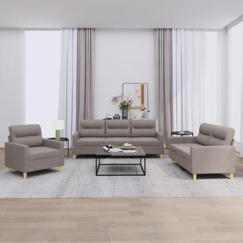 vidaXL 3-delige Loungeset met kussens stof taupe, Huis en Inrichting, Banken | Bankstellen, Nieuw, Stof, Vierpersoons of meer